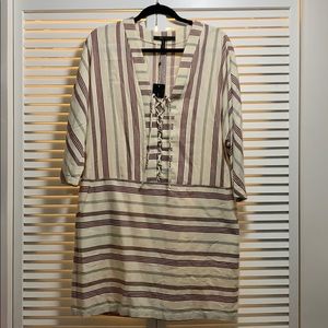 BCBG cream & burgundy mid length dress